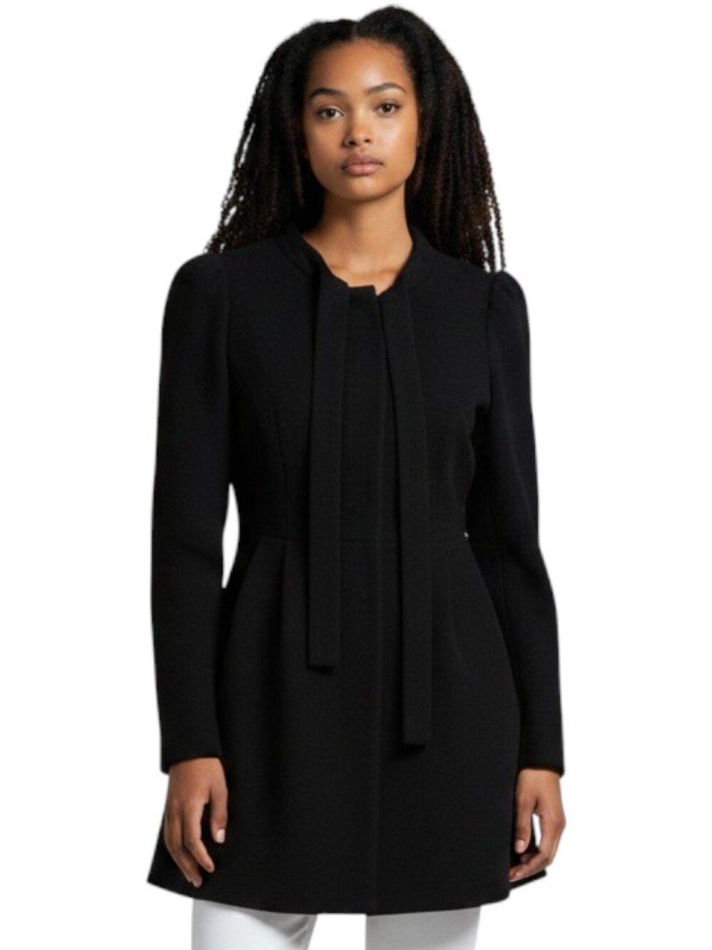 Elevenses Anthropologie Wool Peplum Jacket Puff Sleeve Tie Neck Black Size 4